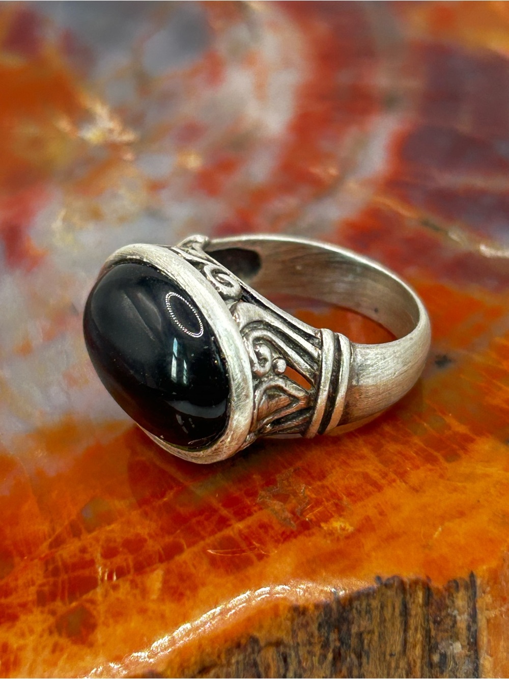 Vintage Sterling Silver Black Onyx Ring - Size 7